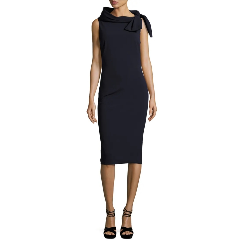 Bagley Mischka Tie Neck Navy Cocktail Dress Size 8 - New!